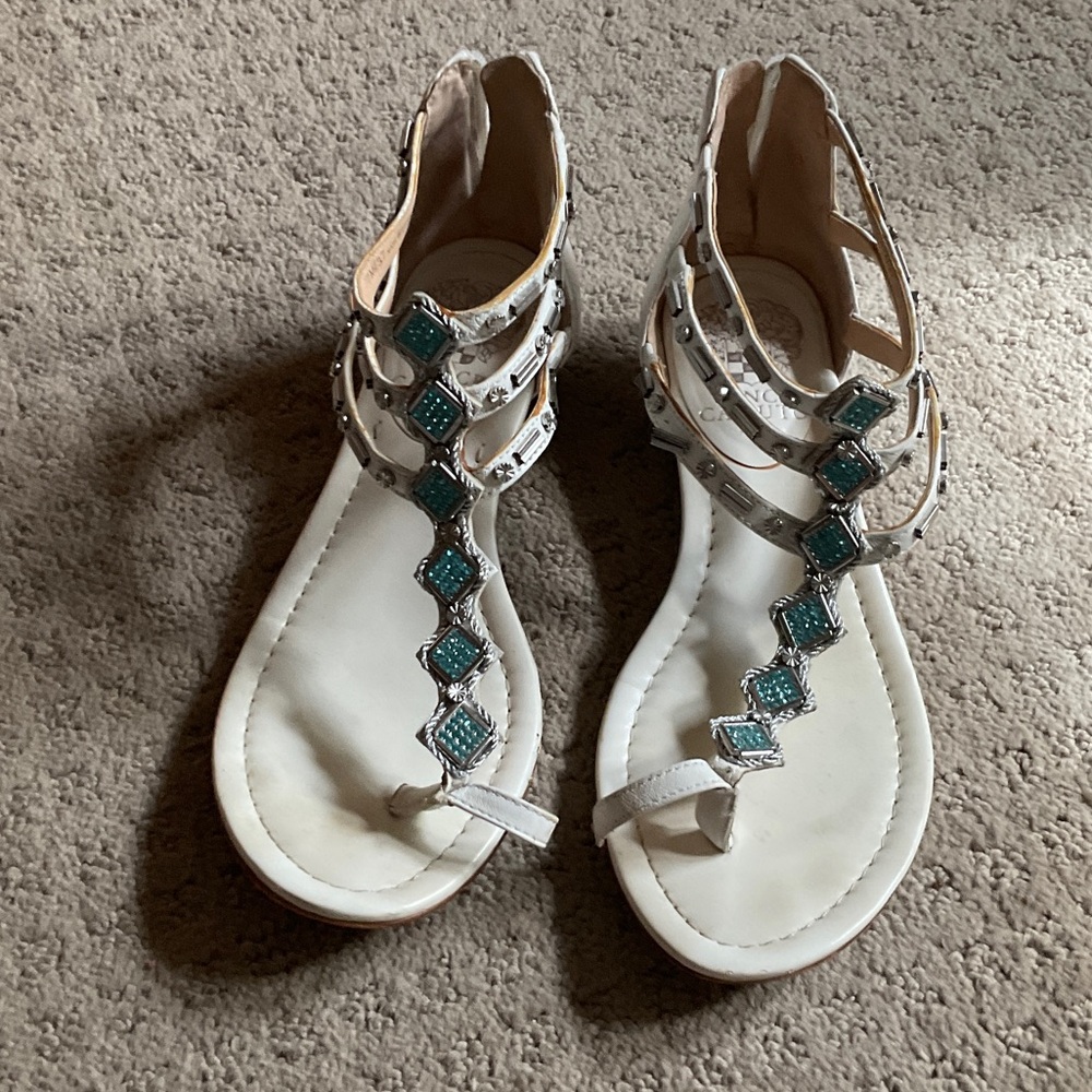 Vince Camuto White and Teal Sandals